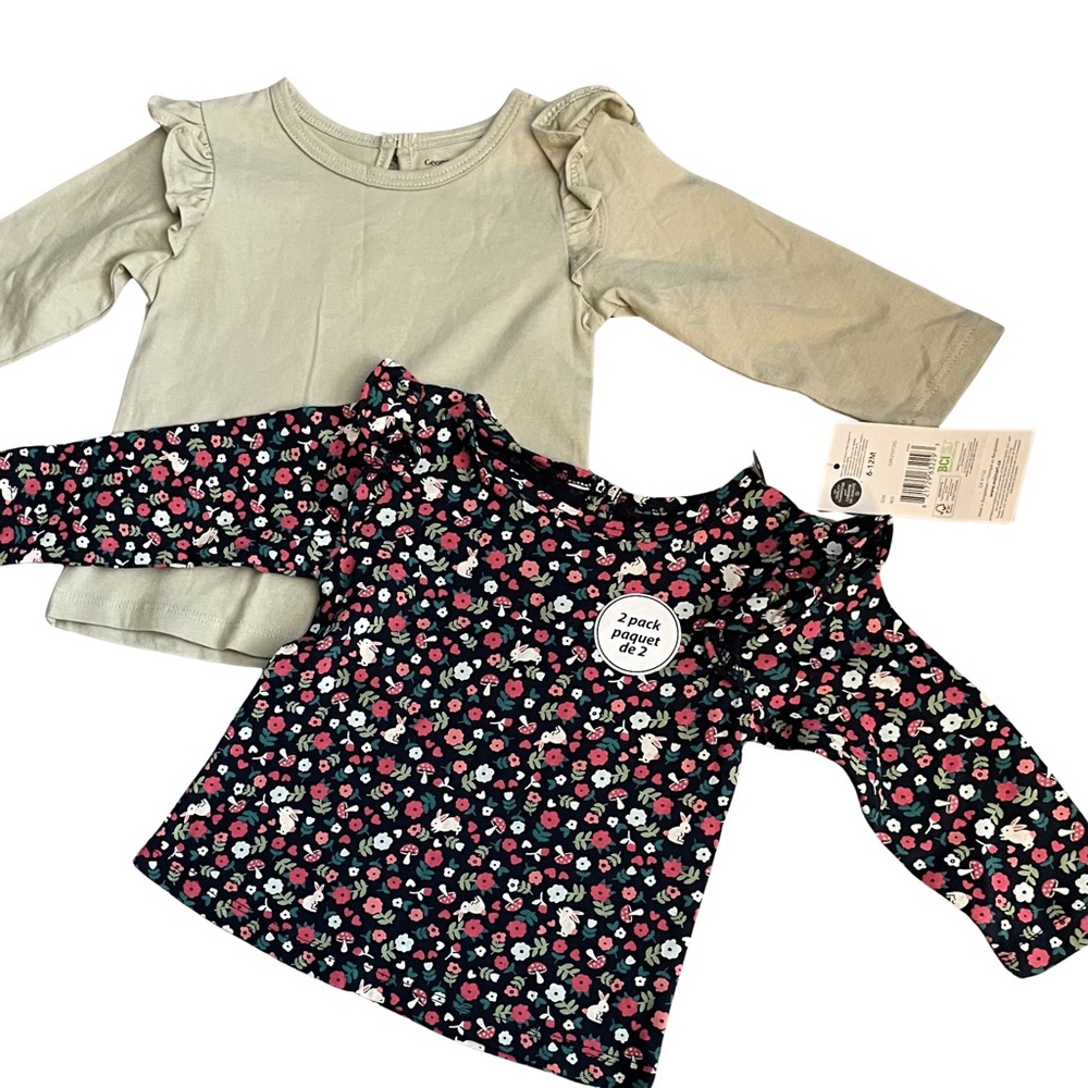 George set of 2 long sleeve 100% Cotton T-shirts 6-12M.